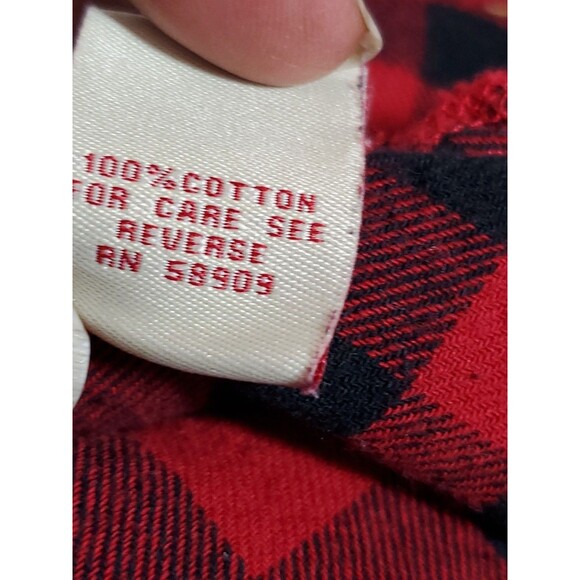 Reba Size Large Buffalo Plaid Red Black Snap Up Beaded Raw Edge Flannel Shirt - Picture 12 of 14